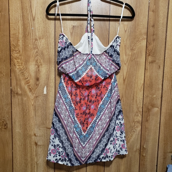 Express Mini Dress Small Multicolor Blouson Halter Strap Fully Lined Boho - Picture 2 of 5